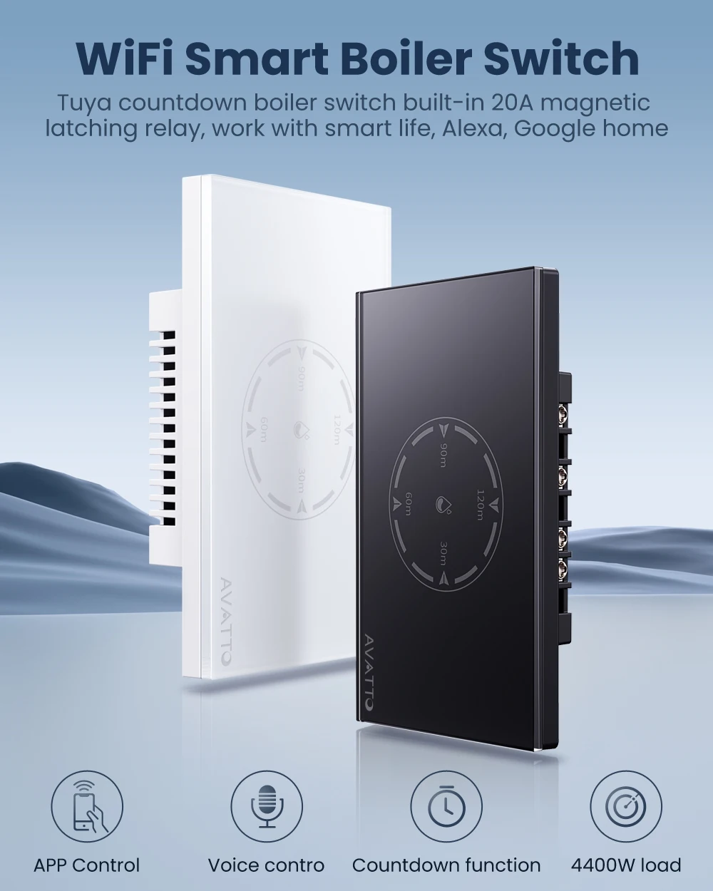 WiFi Smart Boiler Switch,Israel Stand Switch with Energy Monitor,Work for Alexa