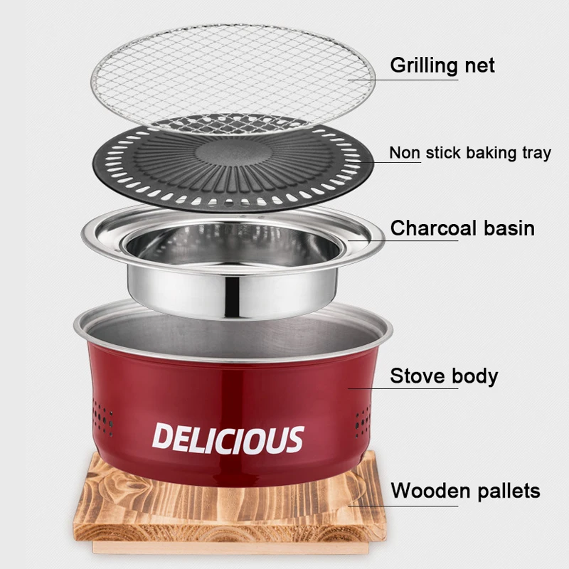 BBQ Stove Oven Korean-Style Charcoal Grilling Oven Home Outdoor Camping Charcoal Barbecue Baking Griddle Stove Carbon Grill Pan 2