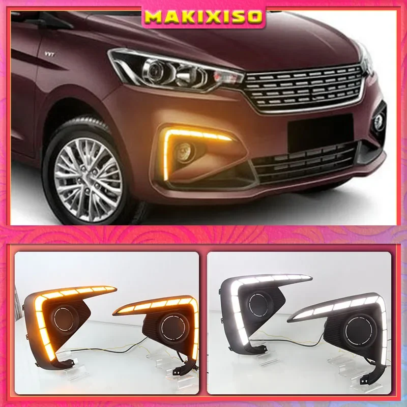 

2PCS LED Daytime Running Light Daylights For Suzuki Ertiga 2018 2019 DRL Fog Lamp Cover Headlamp Yellow turn signal Lamp