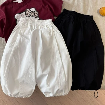 Baby Boys Loose Casual Sweatpants White&Black Pants Kids Jogger Spring Autumn Solid Girls Outerwear Ankle-length Trousers 2-10Y 1