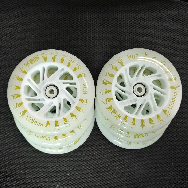 90A 125mm*24mm LED marathon inline speed skating wheels high brightness flash shine glue skating tire 125 speed wheel 6 pcs/lot