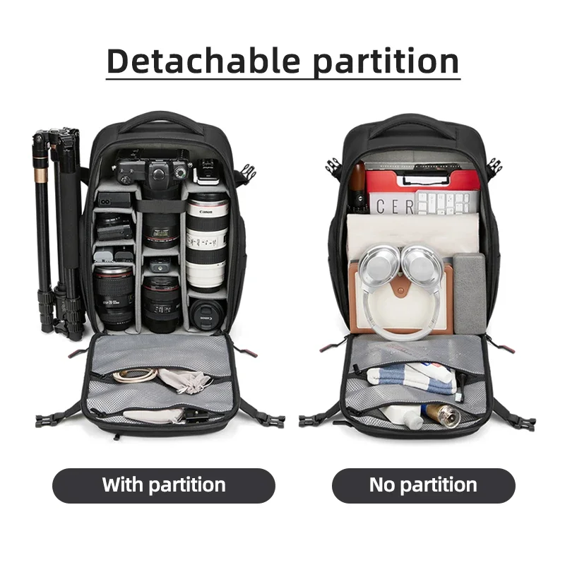 Men's travel professional DSLR camera backpack with tripod, detachable into drone backpack, outdoor 16 inch laptop backpack