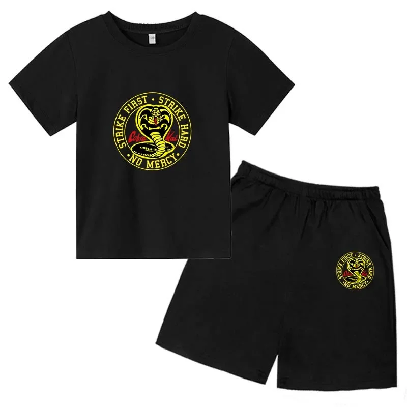 

Kids Summer Cobra Kai Print 2pcs Shorts Sleeve Tees+Pants Suits 3-14 Years Boys Girls Casual Outfits Sets Children Clothes