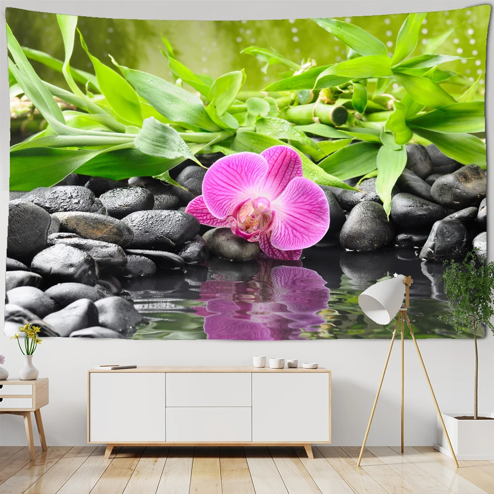 

Zen Garden Tapestry Wall Hanging Plant Flower Stone and Water lily Beach Towel Throw Blanket Picnic Yoga Mat Wall tapestry