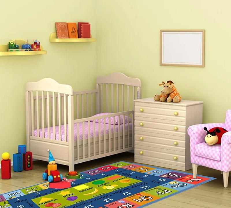 Alphabet Numbers and Shapes Educational Area Rug Anti-slip Backing Rectangle Baby Crawling Mat  Kids Room Playroom Carpet 3