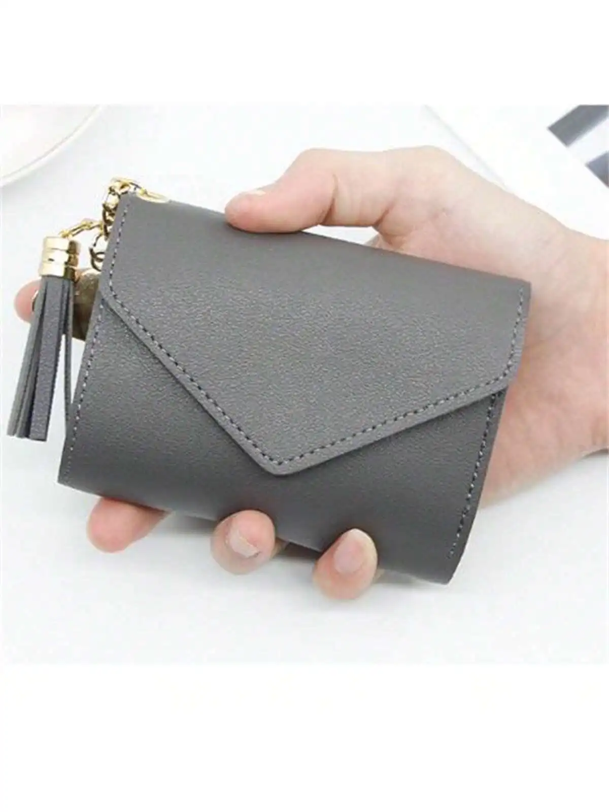 Short Tassel Women's Wallet Card Holder Student Money Clip Love Pendant Buckle Bag Small Purse