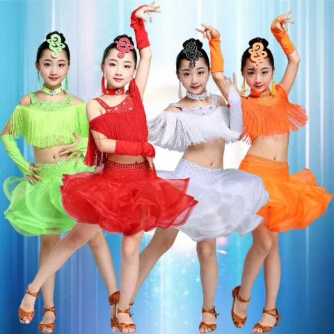 

Детское танцевальное платье для латиноамериканских девушек, платья, юбка для девочек, юбка для выступлений для латиноамериканских танцев, одежда для выступлений и соревнований