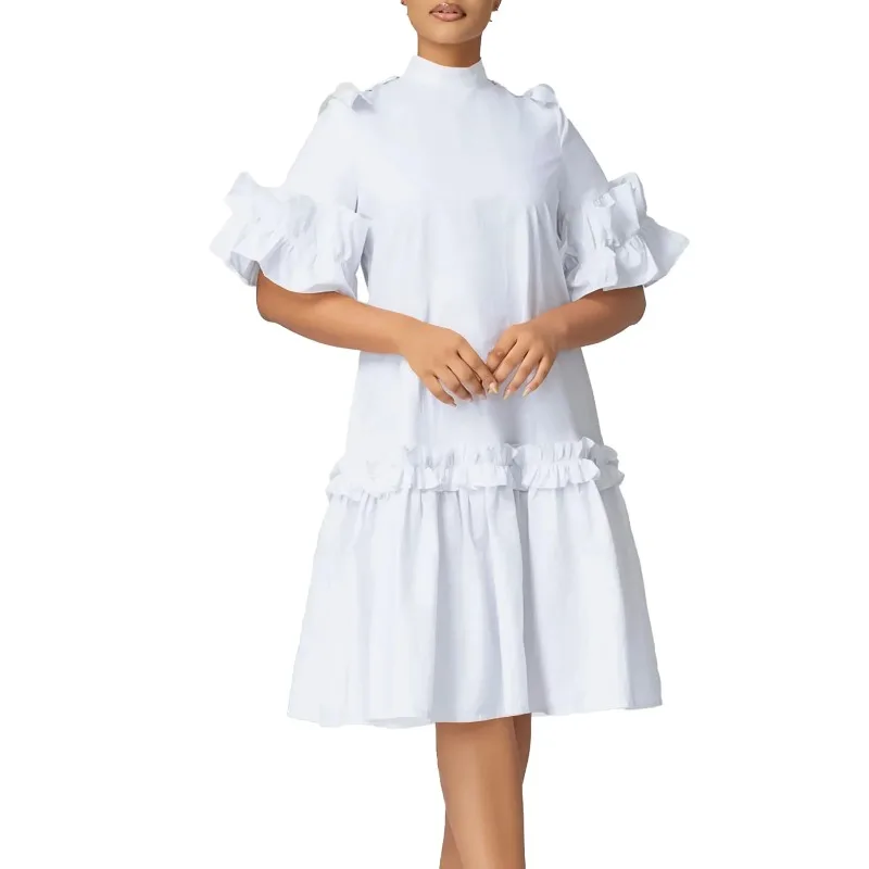 

Платья в африканском стиле для женщин, элегантное вечернее платье из полиэстера с коротким рукавом в африканском стиле, белого, черного, красного, синего цветов, 2024