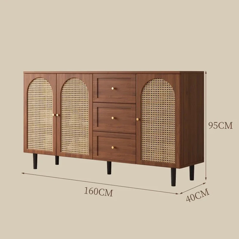 France Solid Wood Sideboard Cabinet Modern Simple Rattan Weaving et Display Cabinet Kitchen Furniture Muebles De Cocina FYSC