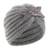 New Women Winter beaded flower knit Hat Autumn Winter Warm Turban Turban Hats Elastic Bonnet Headwrap Bandana Hair Accessories 4