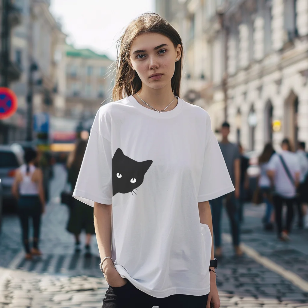 

Летняя Повседневная футболка, милая кошка, крутая девушка, Мужская футболка с принтом животных, короткая женская футболка с коротким рукавом, 100% хлопок