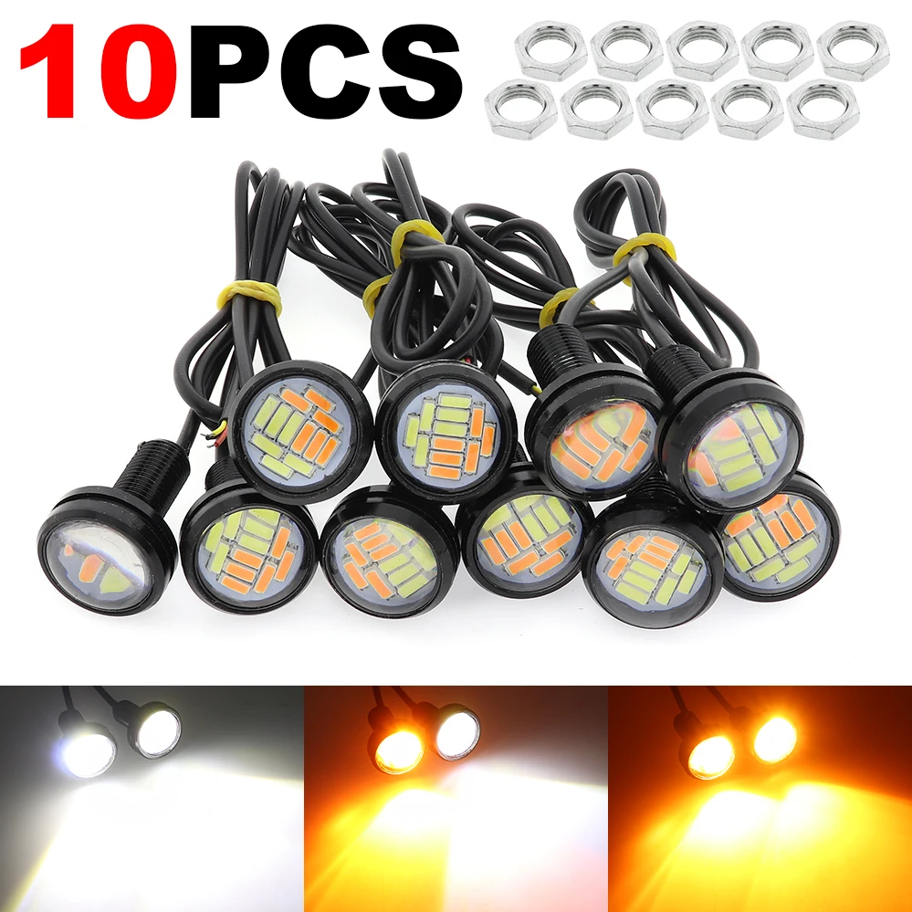 

10 Pcs 23mm Eagle Eye 4014 12SMD White/Amber 12V Car Fog DRL Bulb Auto Reverse Backup Parking Signal Lamp