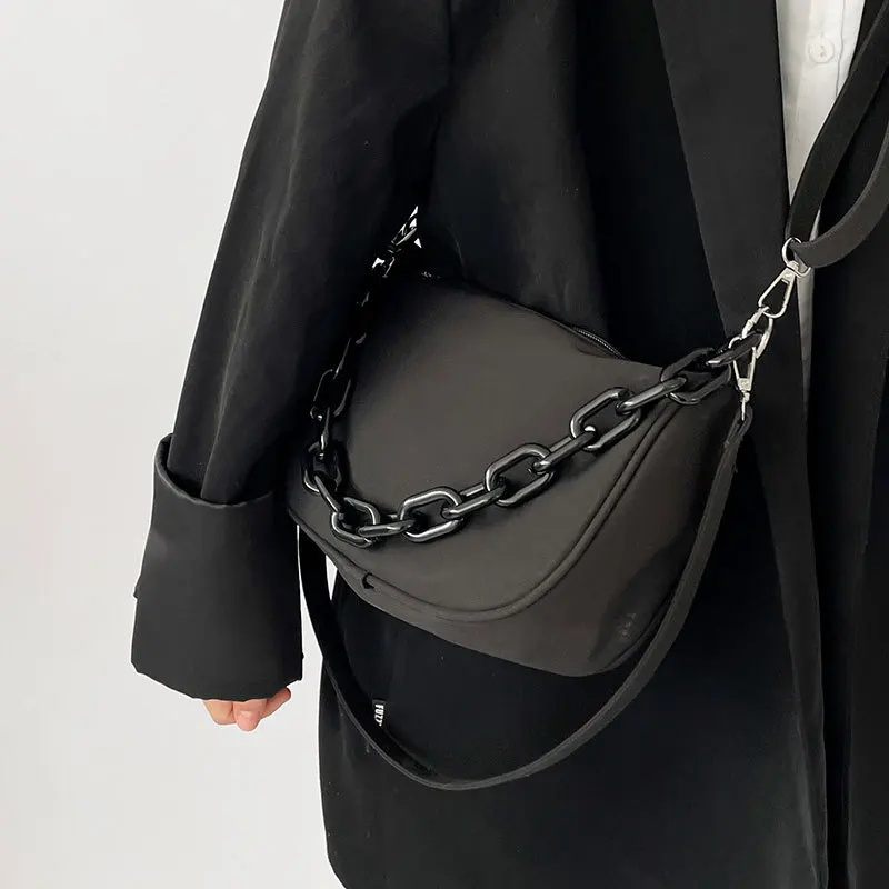 

Модные Нейлоновые женские сумки через плечо, однотонная сумка на цепочке через плечо, Женский нейлоновый кошелек, сумки, повседневные универсальные сумки-мессенджеры для женщин