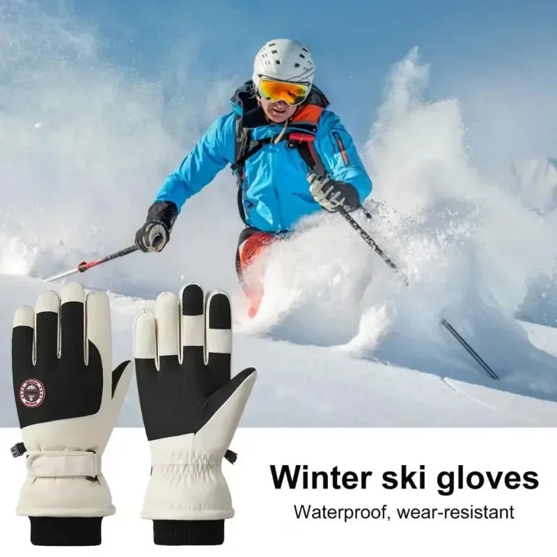 1 Pair Ski Gloves With Adjustable Fastener Tape Water-Resistant Windproof Thick Winter Warm Touch Screen Gloves 3