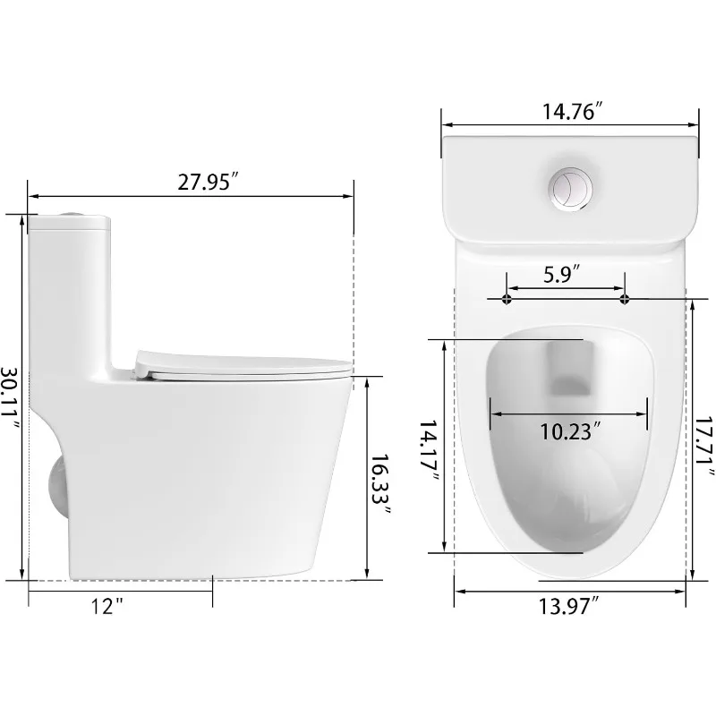 Dual Flush Elongated Standard One Piece Toilet with Comfortable Seat Height, Powerful & Quiet Dual Flush Modern Toilet 4