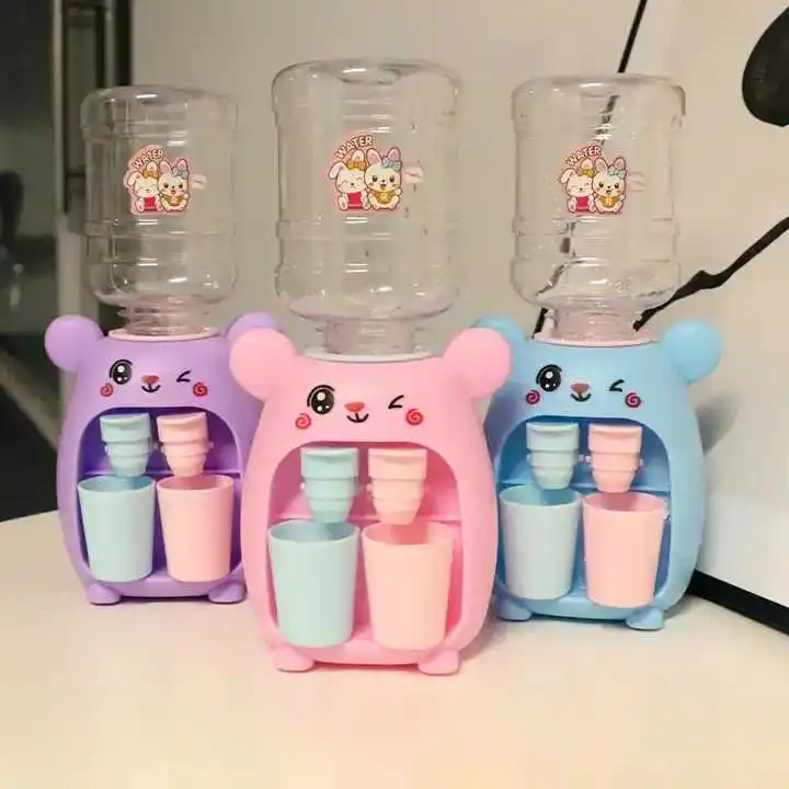 Mini Children Water Dispenser Toy Cute Cartoon Water Juice Milk Drinking Fountain Pretend Play Kitchen Toys for Boys Girls Gift