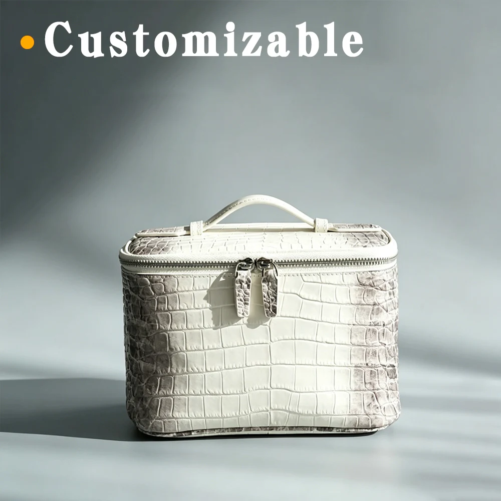 Trending Crocodile Embossed Himalaya Leather Toiletry Bag Large Capacity Travel Cosmetic Pouch Monogram Initial Customization 3