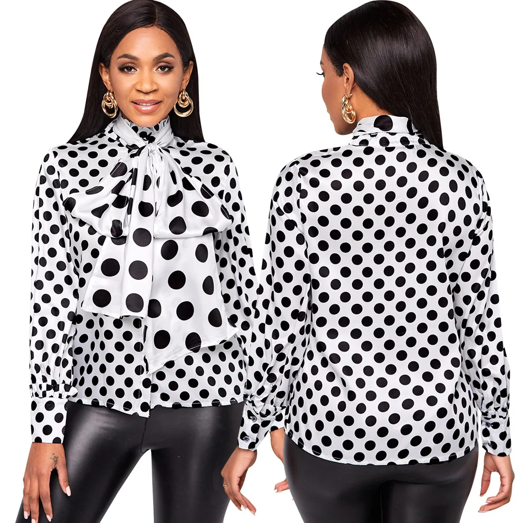 women's white blouse with black polka dots