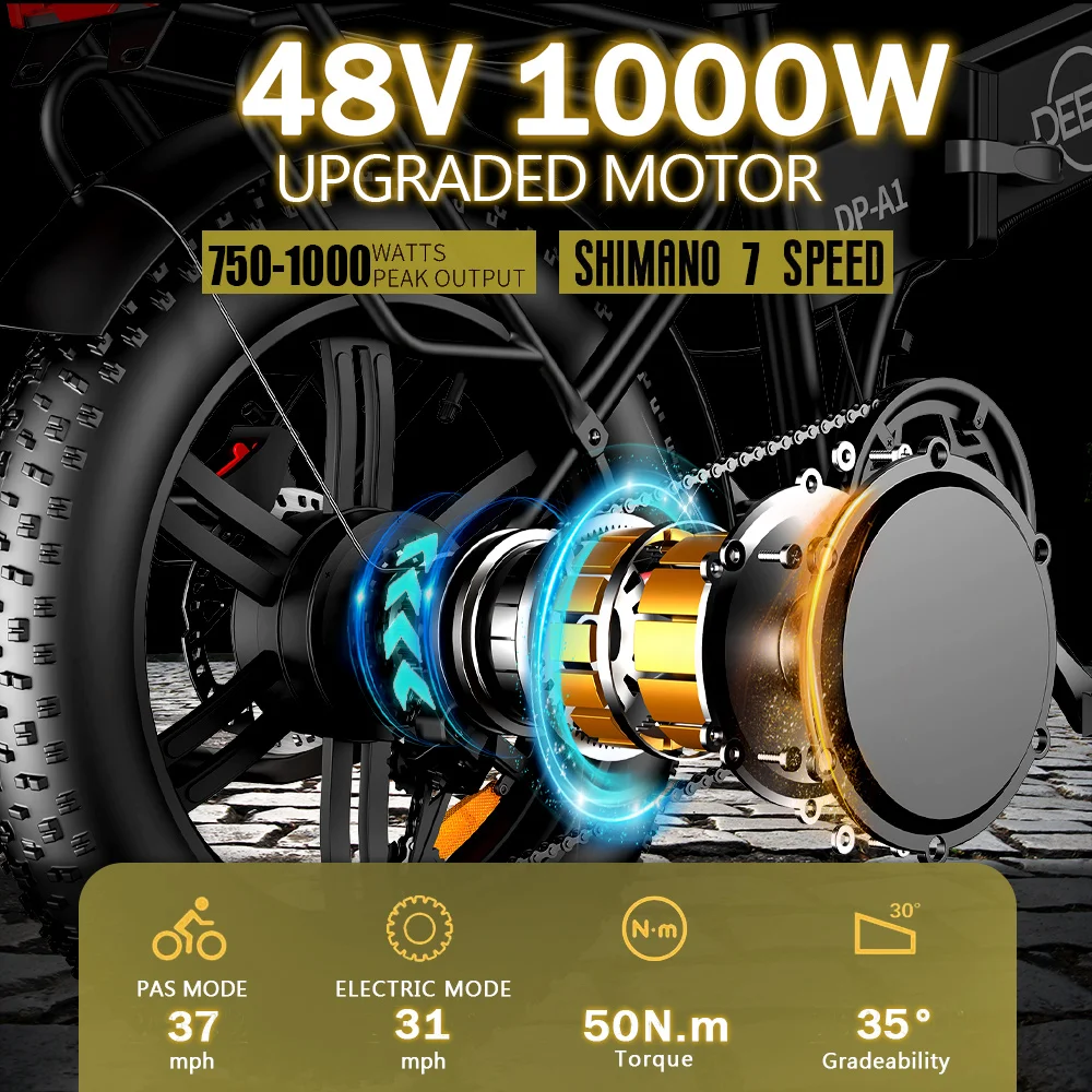 ZPW A1 Ebike 1000W 전기 성인용 자전거 자전거 48V20AH 접이식 전기 자전거 20 인치 팻 타이어 전기 자전거 E- 자전거