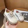 Children Leather Shoes Girls Metal Button Princess Leather Shoes Round Toe Non-slip Soft Sole Loafer Size 23-36 2