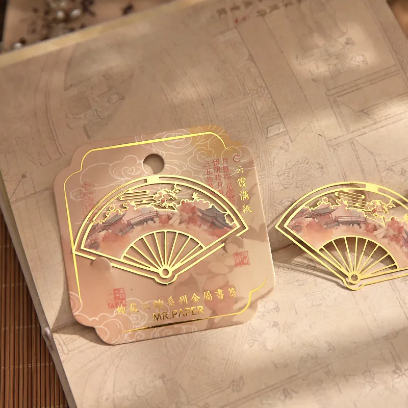 1 Pcs Chinese Style Metal bookmark Fan Shape Book Clip Metal Pagination Mark Student Gift Stationery School Office Supplies