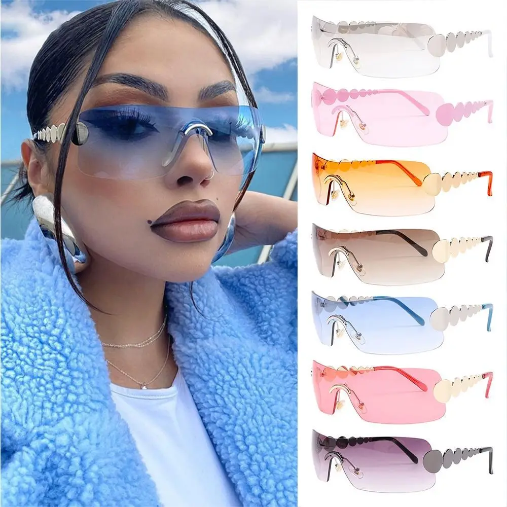 Gafas De Sol Rectangulares Sin Montura Para Mujeres Y Hombres, Lentes De Sol Con Estampado De Leopardo UV400, Lentes Degradados, C1
