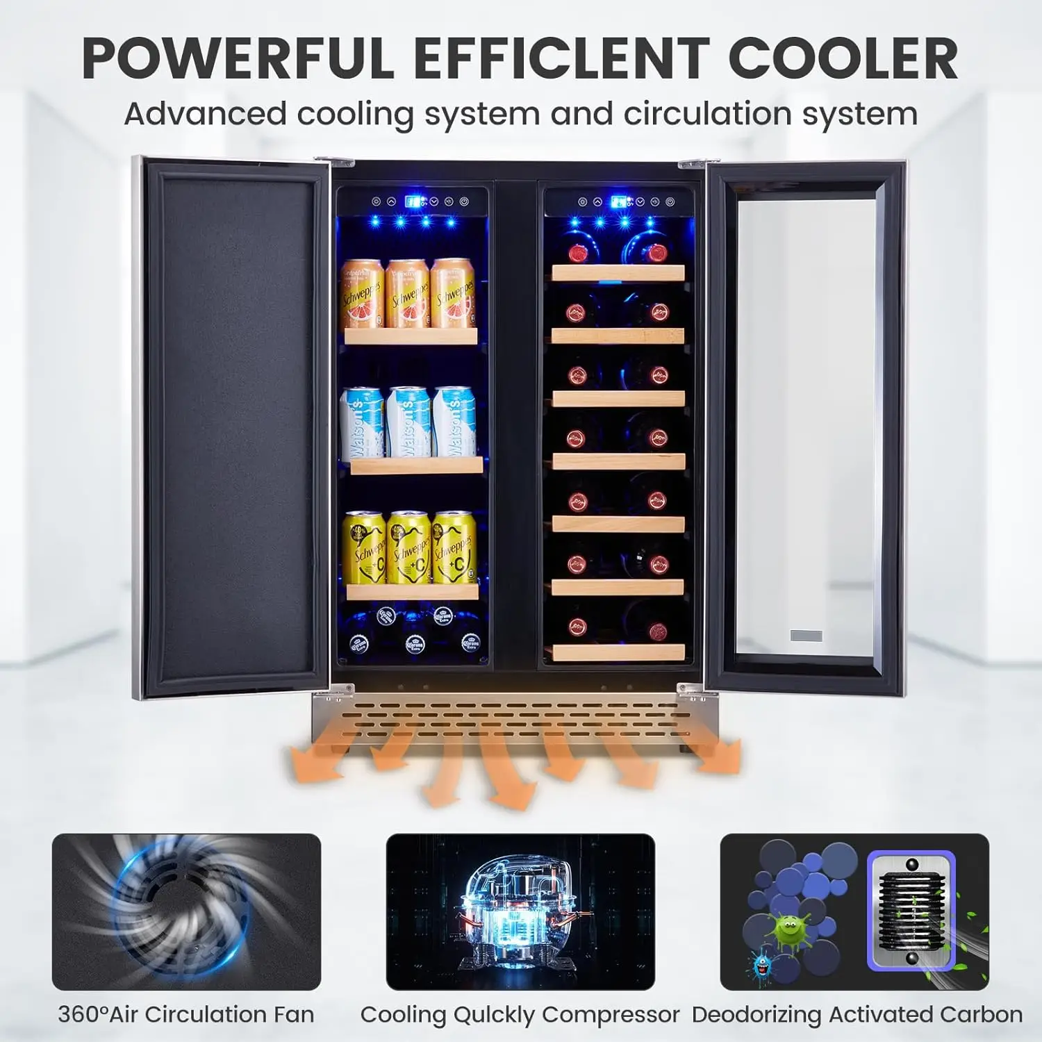 Wine Cooler Beverage Refrigerator, 24&rdquo; Wine Fridge with Dual-Zone Digital Temperature Control, Glass Front Doors