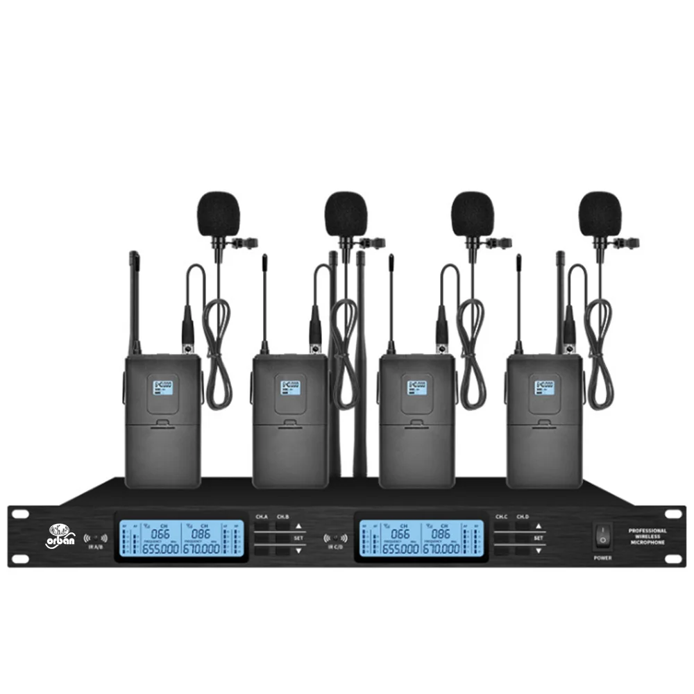 UHF Wireless Microphone System 4 Channel Conference Microphone for Large and Small Conference Room Microphones