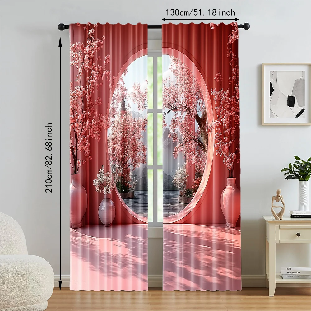 2 pcs, versatile polyester transparent curtains for home decoration Maple Landscape for use in bedrooms and living rooms 5