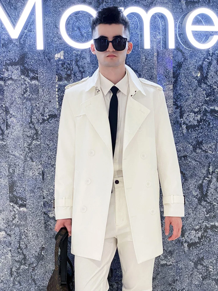 Men Medium and Long Trench Coat Double Breasted Windbreaker Detachable Thickened Down Liner Fashion Coat