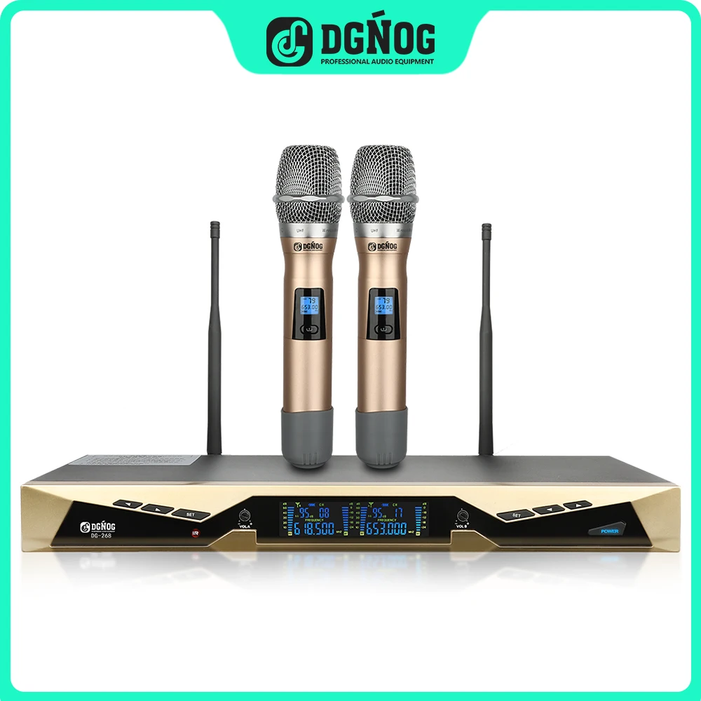 

DGNOG DG-268 2 Channel Wireless Microphone UHF Dual Handheld Dynamic Stage Mic System for Stage Church DJ Party Speaker Karaoke