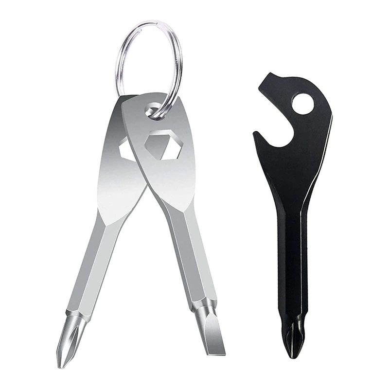 2 Sets Pocket Keychain Screwdriver Bottle Opener EDC 4 In 1