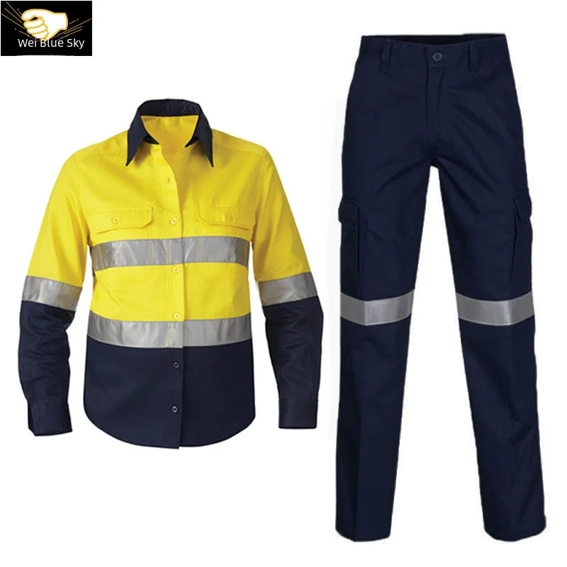Long Sleeve Cotton Workwear Reflective Shirt for Oilfield Workers Safety Gear Construction Engineering Work Uniform
