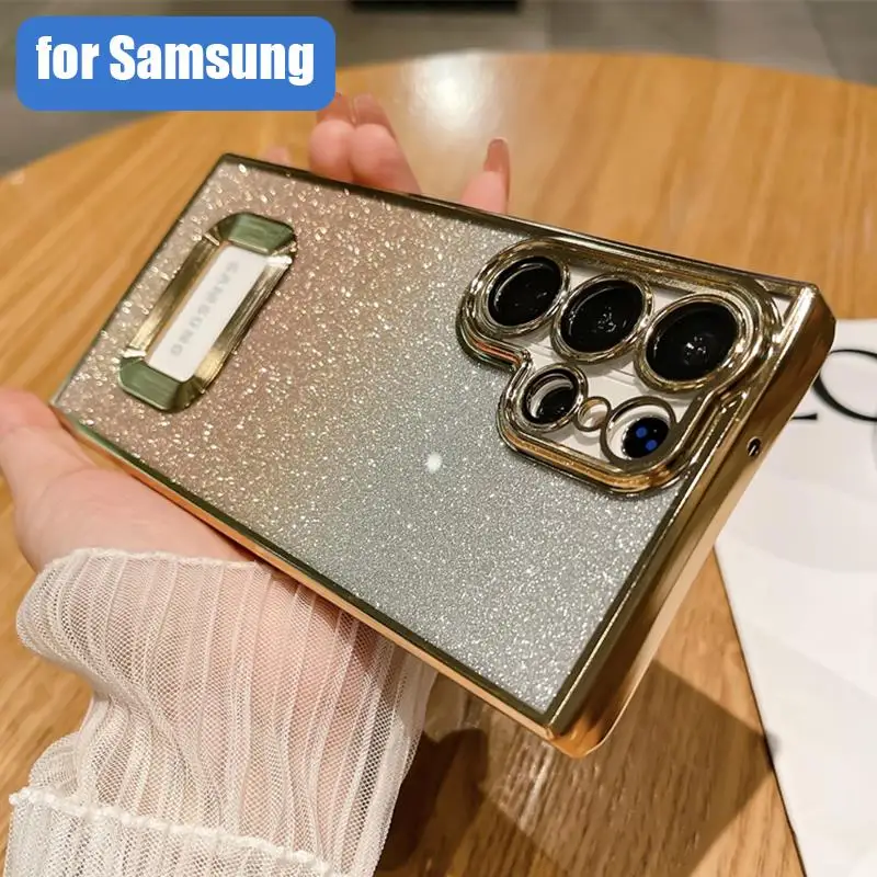 Una Custodia Con Placcatura Glitterata 50 30 Per Samsung Galaxy A50 A30S A22 5G A21S A31 A03S A7 2018 Obiettivo Della Fotocamera Proteggi La Copertura