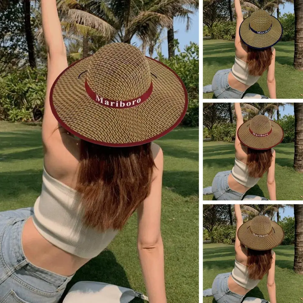 

Straw Hat Large Brim Drawstring Closure Handmade Round Dome Sun Protection Comfortable Women Summer Beach Sun Hat Outdoor Supply