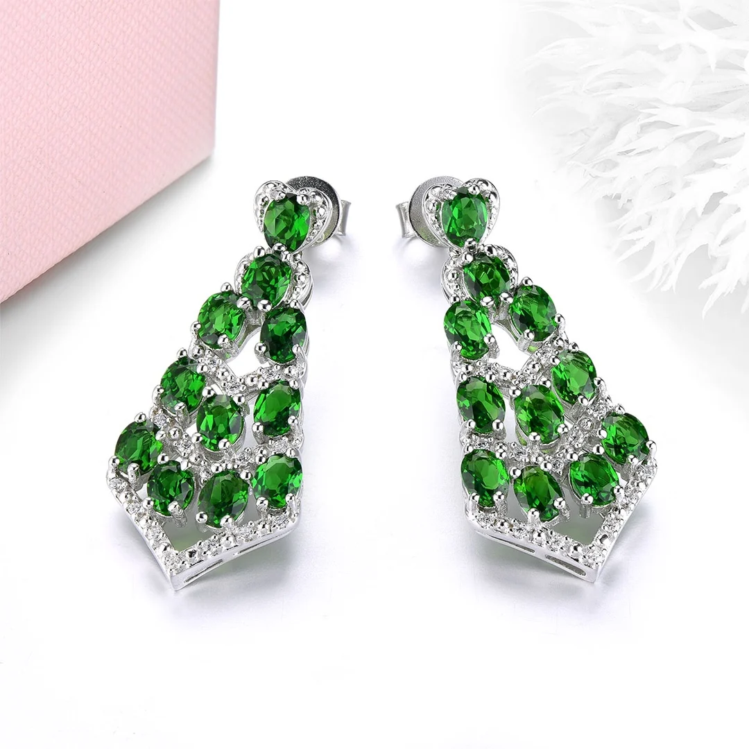 

HT2024 Fine Jewelry Solid 925 Sterling Silver Natural Green Diopside Gemstones 3.95ct Earrings for Women Fine Presents