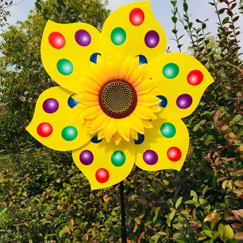 Sunflower Wind Spinner Rotating Standing Lawn Flower Pinwheel Outdoor Party Garden Yard Decor Kids Toys