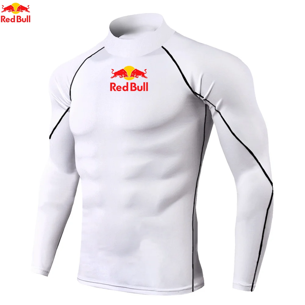 Mens T-Shirts Trainning Exercise Compression Fitness Long Sleeve Sports Quick Dry Tight Gym Clothing Red Bull