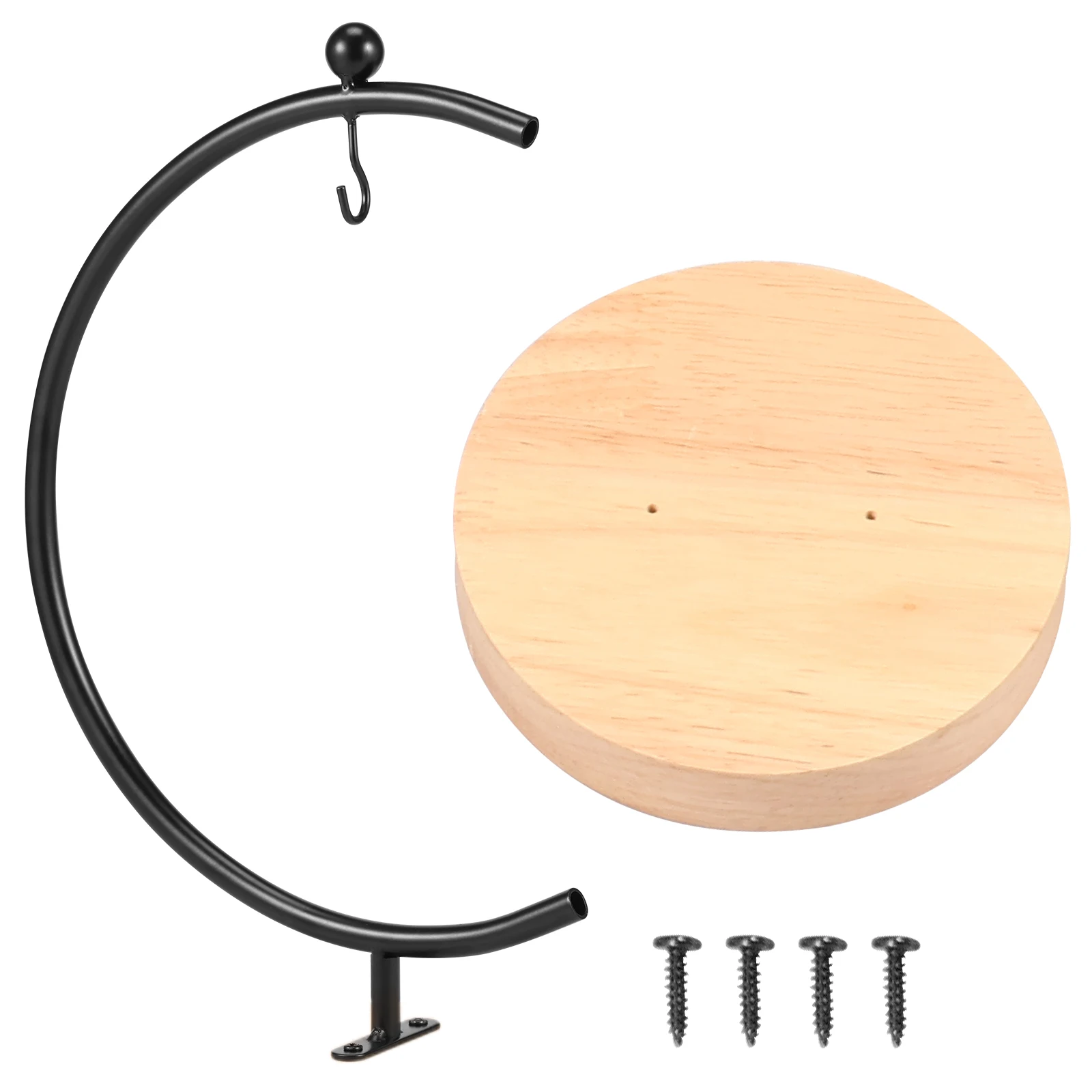 Banana Holder Stand Moon Shape Banana Hanger Rack Metal Fruit Hanger with Wood Base Stand Kitchen Countertop Accessories