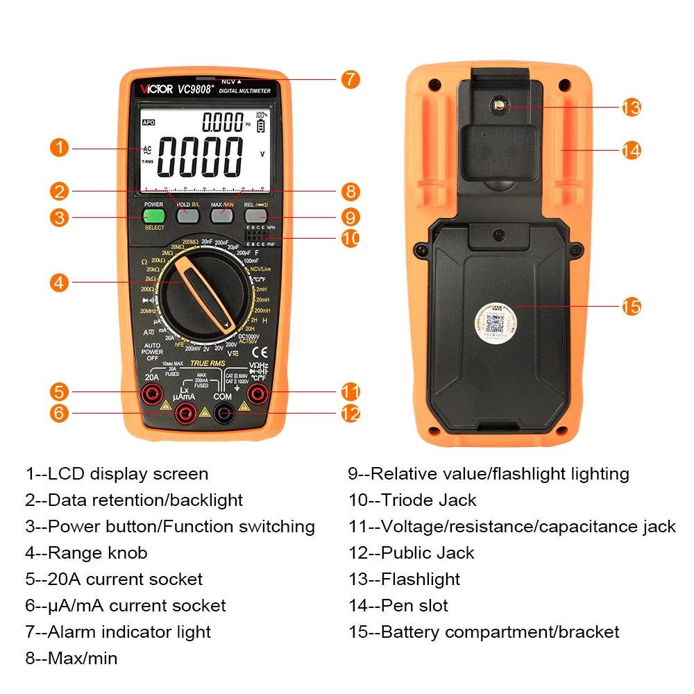 Victor 9808+ High-Precision Digital Multimeter 1999 True RMS