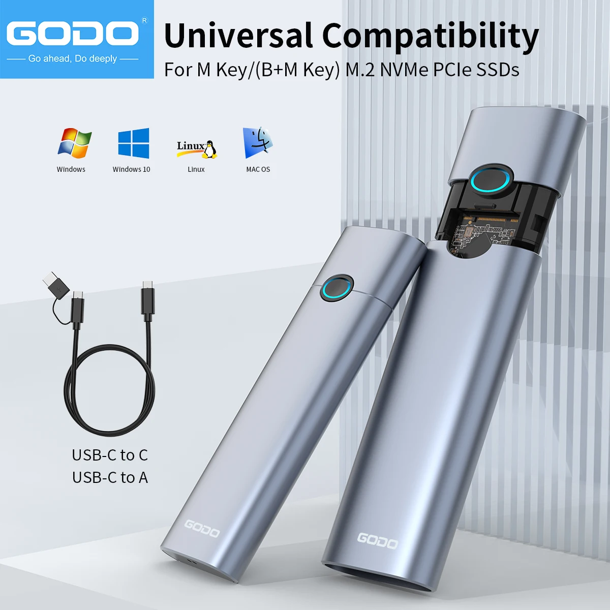 GODO M2 SSD 케이스 M.2 NVMe SSD 외장 어댑터 10Gbps USB 3.2 Gen2 USB C 외장형 케이스 M.2 NVME