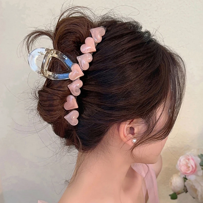 

Korean Large Hair Clip For Girl Vintage Jelly Color Love Ponytail Hairpin Fashion Hair Claw Headdress Accessories