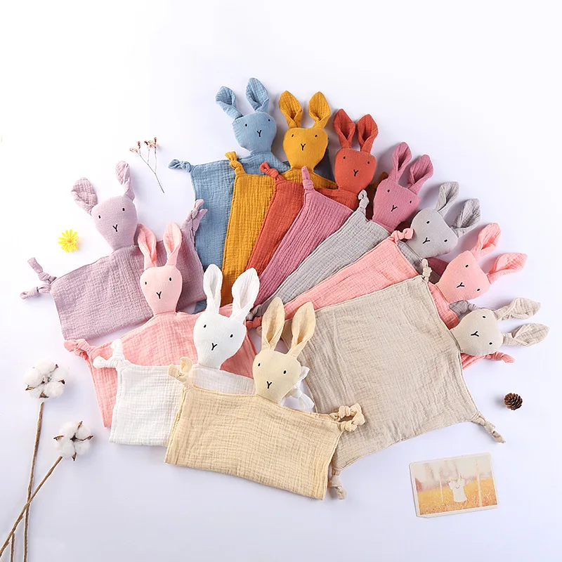 

1PC Soft Cotton Muslin Baby Bib Stuffed Bunny Doll Newborn Appease Towel Security Blanket Baby Sleeping Cuddling Towel Comforter