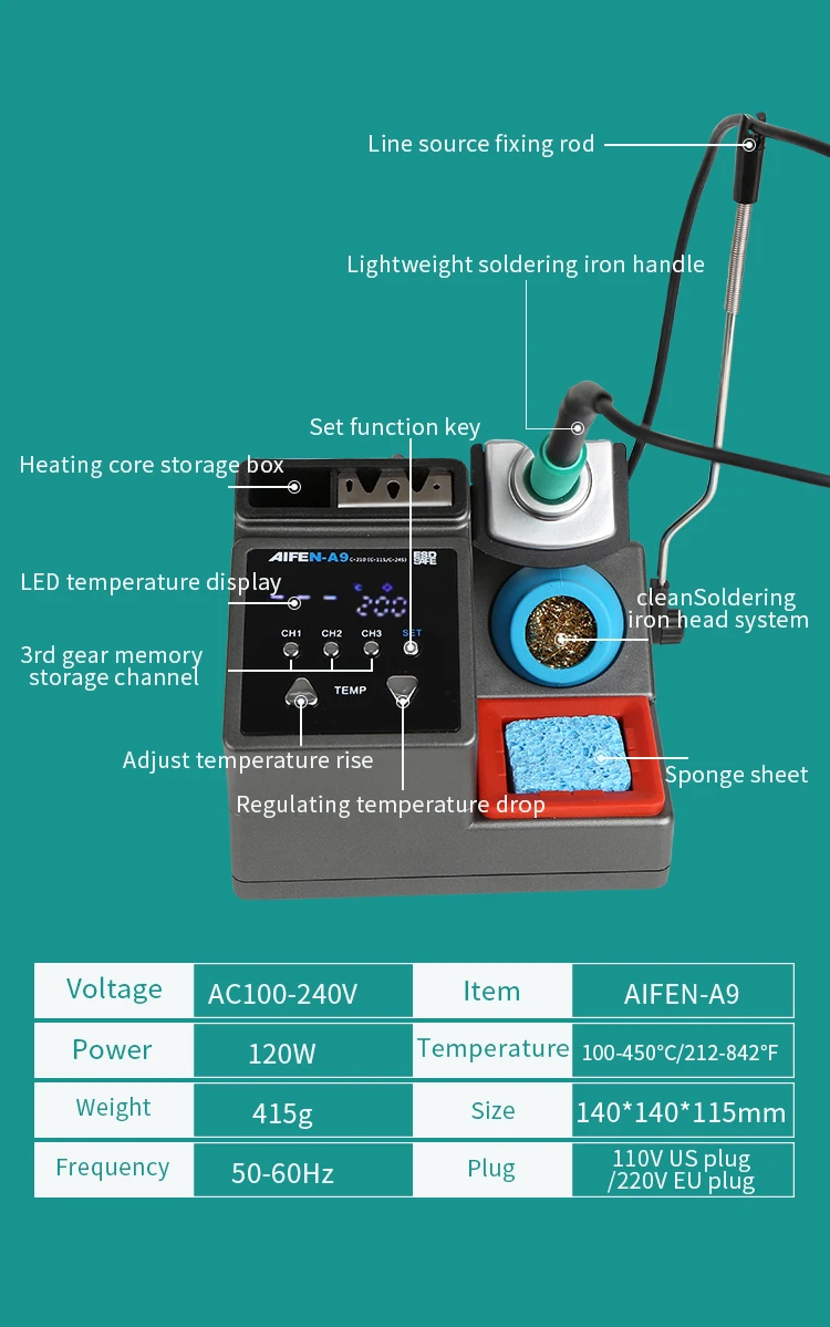 AIFEN A9 Soldering station Compatible JBC Soldering iron Tips C210 C245 C115 Handle Soldering and rework station Electronic tool soldering irons & stations