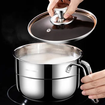 1pc Stainless steel soup pot, household double-layer steaming pot with steaming grid, baby cooking Congee, Noodles in soup, milk