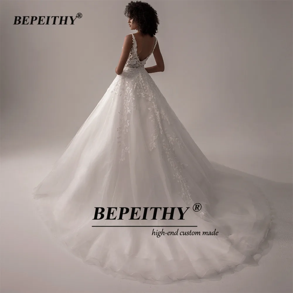 BEPEITHY Customized Vestido De Noiva V Neck Sleeveless Wedding Dresses 2025 For Women A Line Ivory Lace Bride Boho Bridal Gown 2