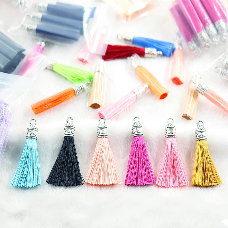 

4cm Tassel 5/10/20pcs Silver End Caps Silk Tassels Brush Charms DIY Making Tassels Pendant Jewelry Making Accessories Supplies
