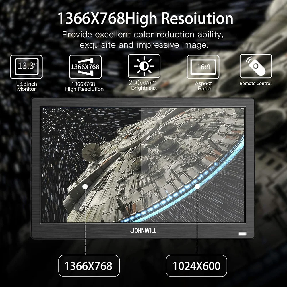 מסך מחשב בגודל 13.3/15.6 אינץ', תצוגת LED מיני בגודל 1600x900 עם קלטים HDMI/VGA/AV/BNC/USB, תואם ל-Xbox ול-Raspberry Pi