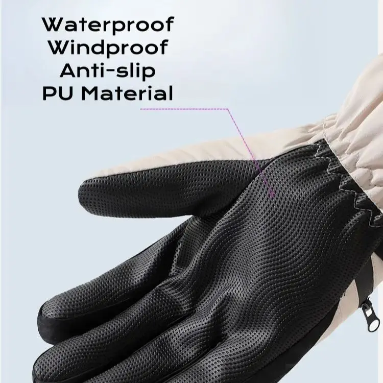 Ski Gloves Women Waterproof Padded Thickened Cotton Winter Touch Screen Warm Windproof Outdoor Riding Motorcycle Sports Men Soft 5