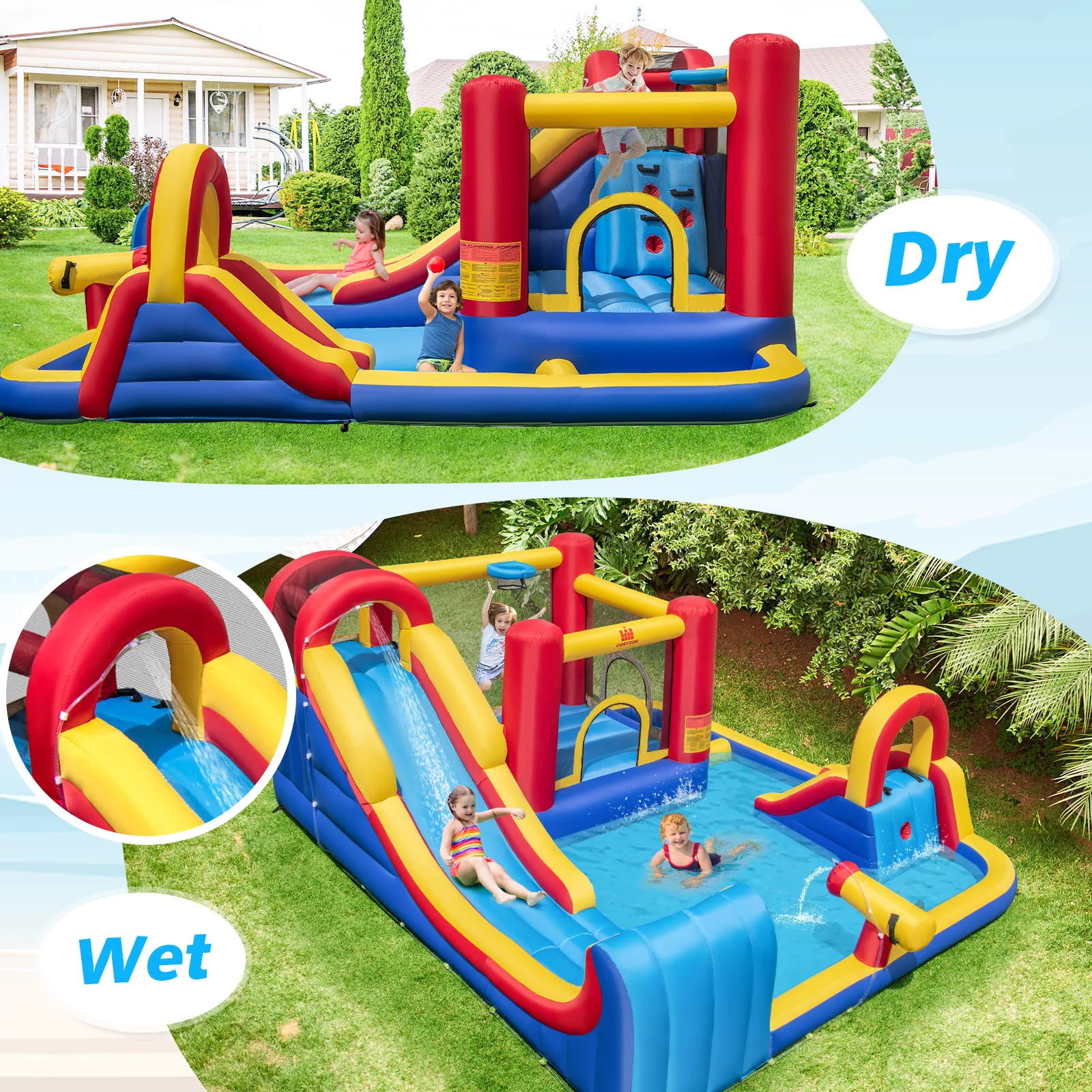 Inflatable Water Slide Giant Kids Water Park w/ Double Slides without Blower 4